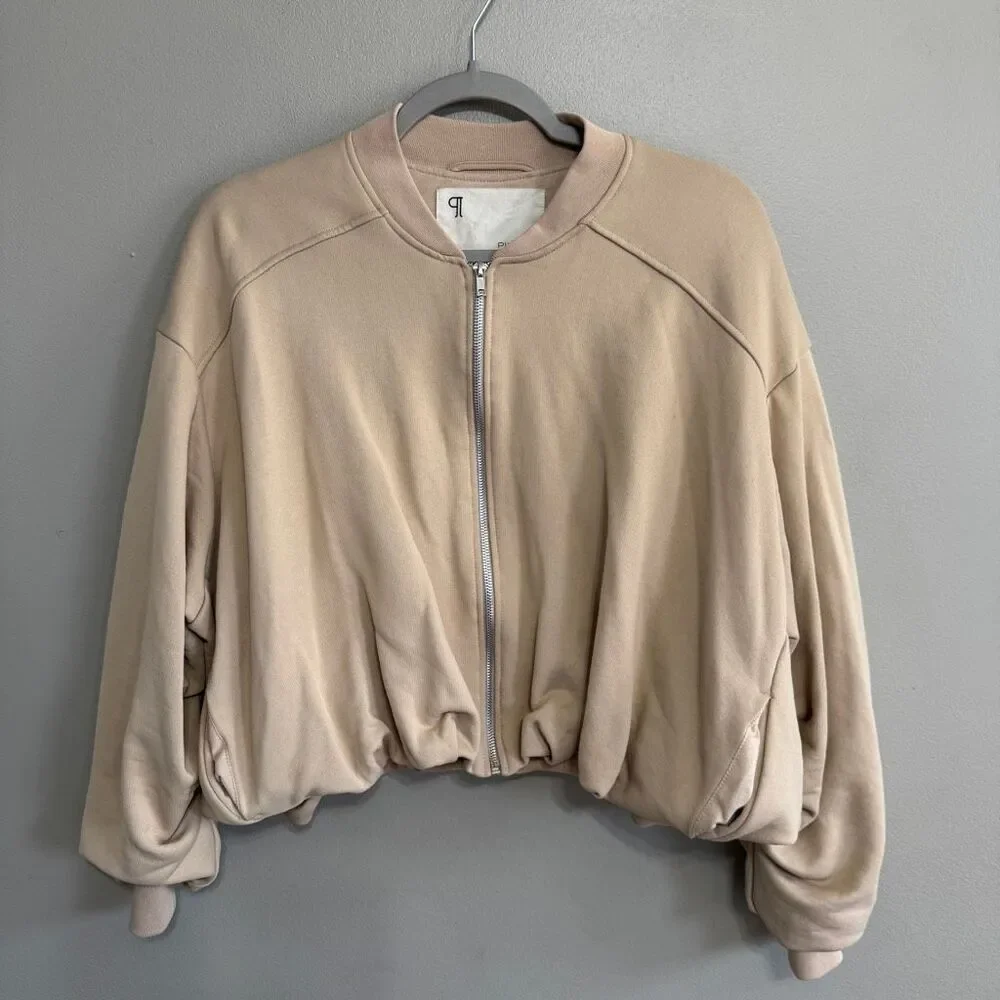 Anthropologie Pilcro oversized bubble full zip jacket beige size XXS/XS